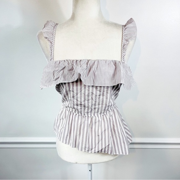 VICTORIA’S SECRET Gray & White Striped Ruffle Asymmetric Sleep Cami Tank - SMALL - Picture 2 of 12